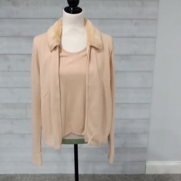 Vintage Norton McNaughton tan 2 in 1 zip cardigan with built in tank size large - Picture 2 of 3